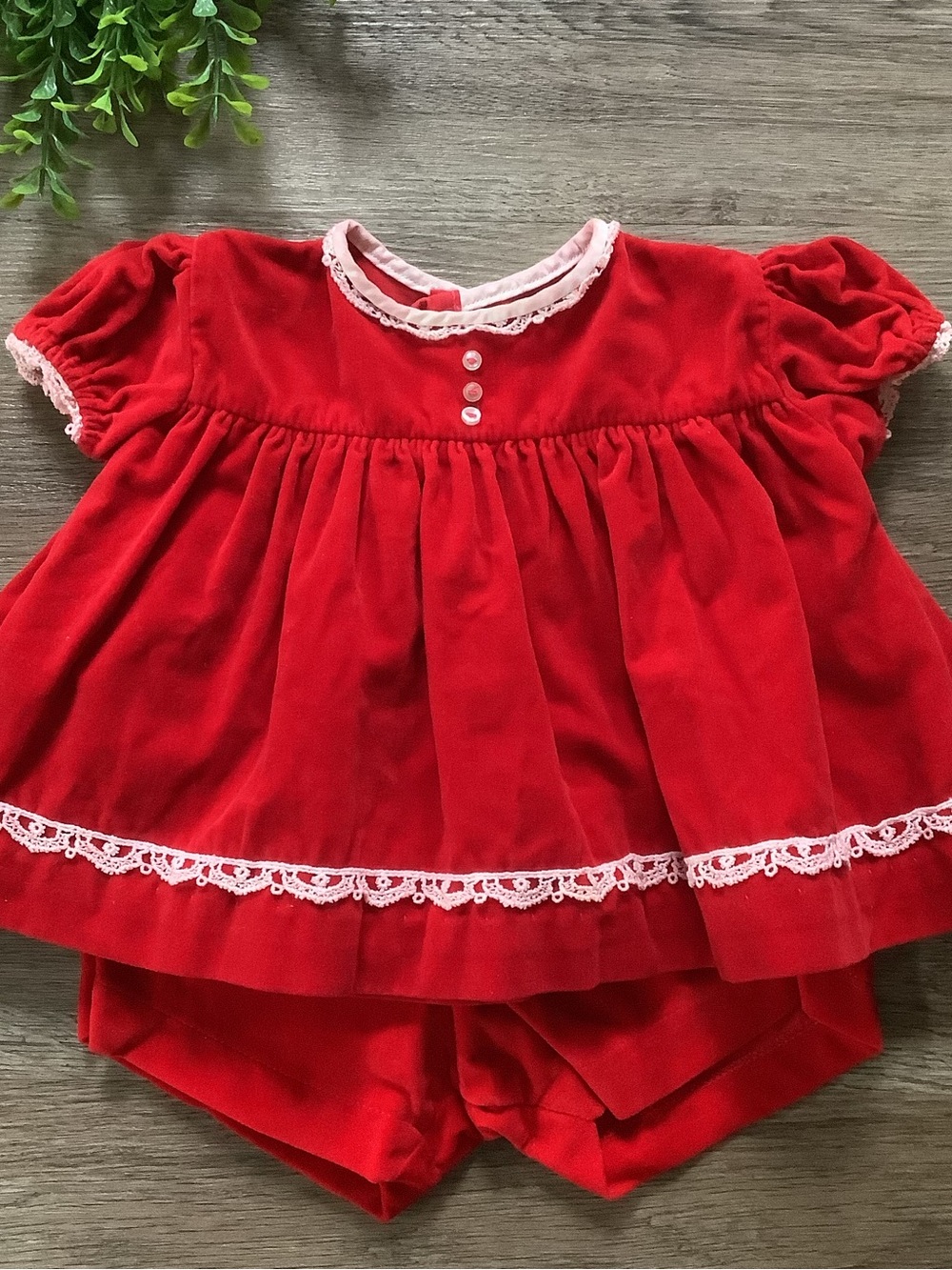 Vintage Nannette Red Velvet Baby Girl Outfit